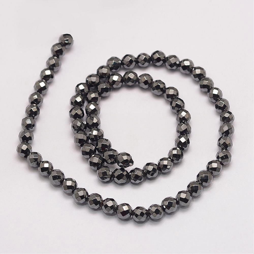 Perles Brins d'hématite synthétique à facettes- 6 mm 8 mm