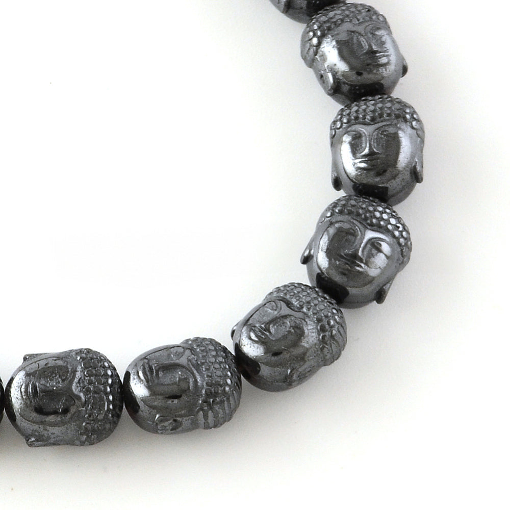 Perles Brins d'hématite synthétique forme tête de bouddah - 10x8.5~9x7mm