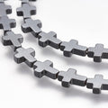Perles Brins d'hématite synthétique croix, gris foncé, 8x6x2mm