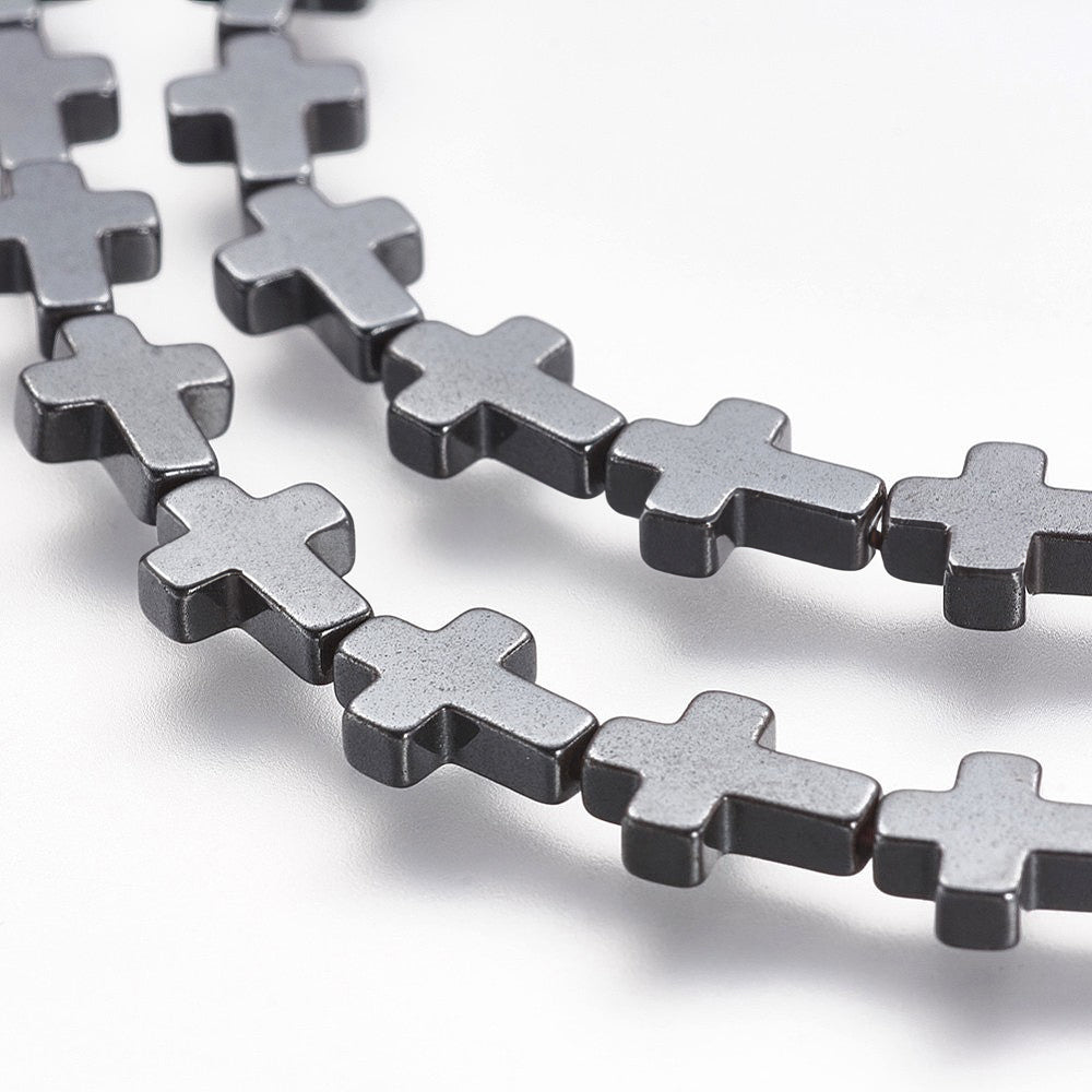 Perles Brins d'hématite synthétique croix, gris foncé, 8x6x2mm