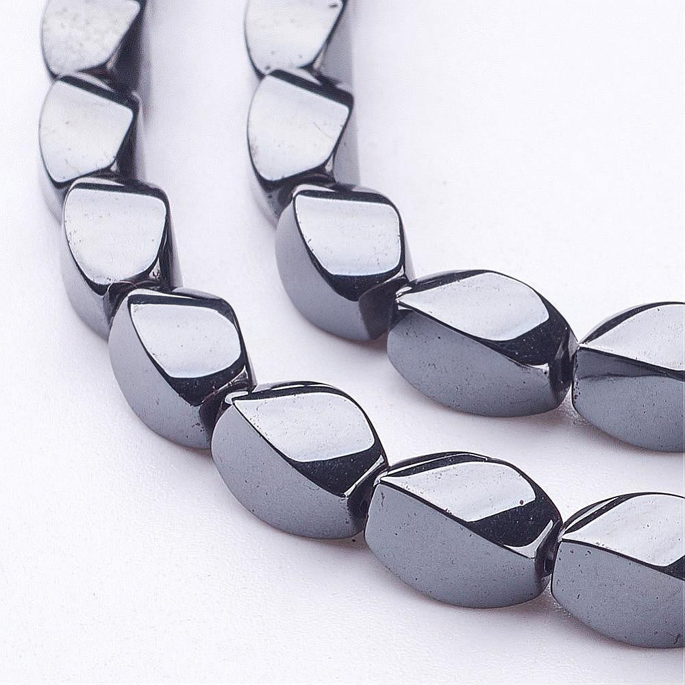 Perles Brins d'hématite synthétique torsion ovale - 9x6 mm