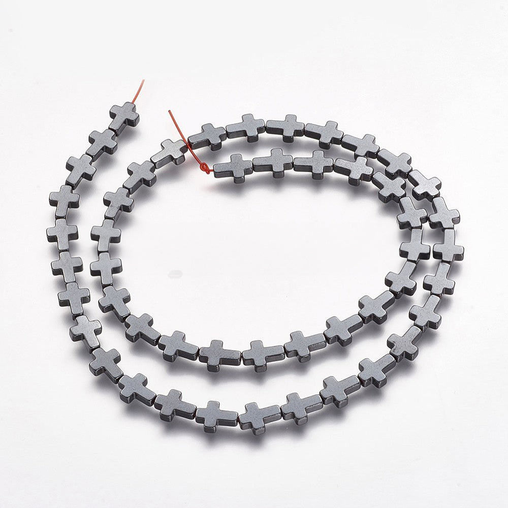 Perles Brins d'hématite synthétique croix, gris foncé, 8x6x2mm