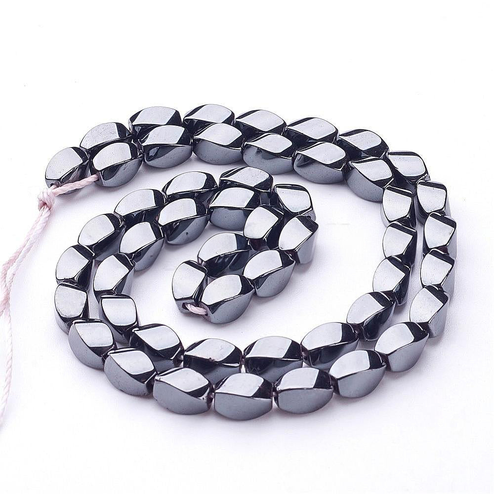 Perles Brins d'hématite synthétique torsion ovale - 9x6 mm