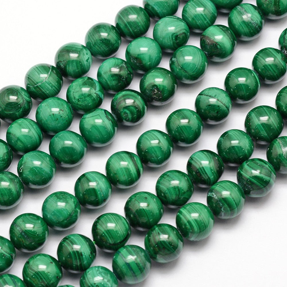 Perles en malachite rondes naturelles qualité 3A - 4 mm 6 mm 8 mm