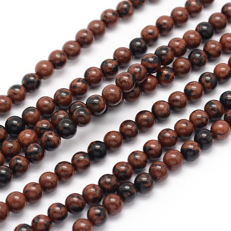 Perles en obsidienne acajou rondes naturelles - 6 mm 8 mm 10mm