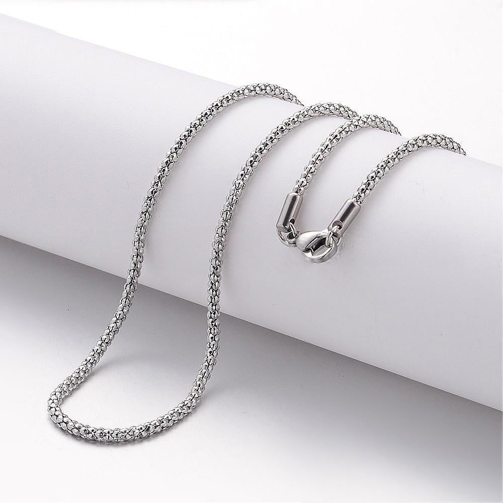 304 Stainless Steel Necklace, Popcorn Chains, with Lobster Claw Clasps, Stainless Steel Color, 45cm, 2.4mm, 10 Pcs/Lot