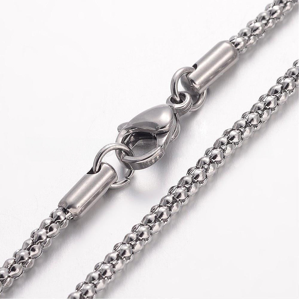 304 Stainless Steel Necklace, Popcorn Chains, with Lobster Claw Clasps, Stainless Steel Color, 45cm, 2.4mm, 10 Pcs/Lot