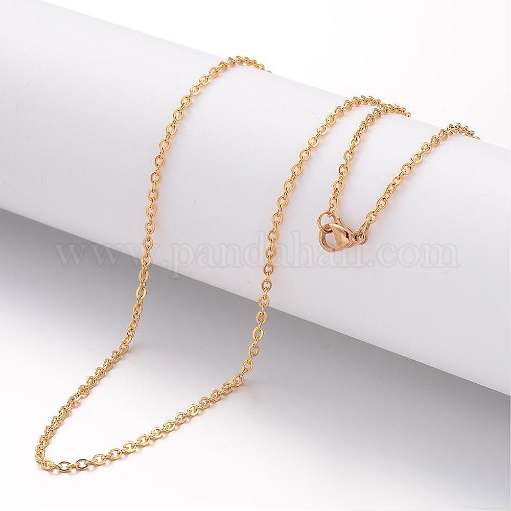 304 Stainless Steel Necklace, Cable Chains, with Lobster Claw Clasps, Golden, 60cm, 2mm, 10 Pcs/Lot