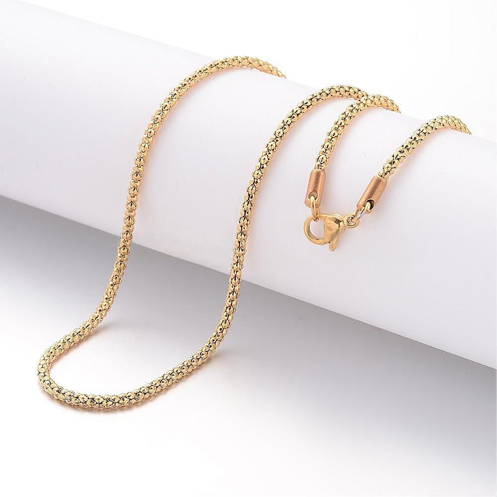 304 Stainless Steel Necklace, Popcorn Chains, with Lobster Claw Clasps, Gold Color, 45cm, 2.4mm, 10 Pcs/lot
