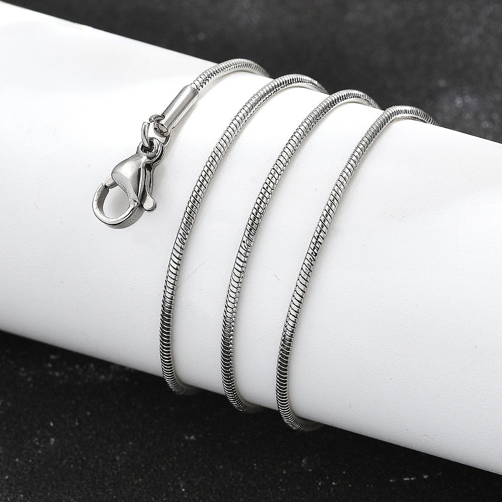 304 Stainless Steel Snake Chain Necklace with Lobster Clasps, Steel Color, 18-inch, 1.2mm, 10 Pcs/Lot