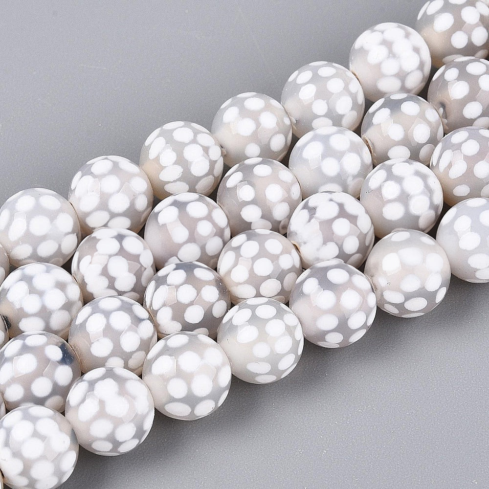 Perles Chapelets de style tibétain DZI agate blanche motifs points - 8 mm