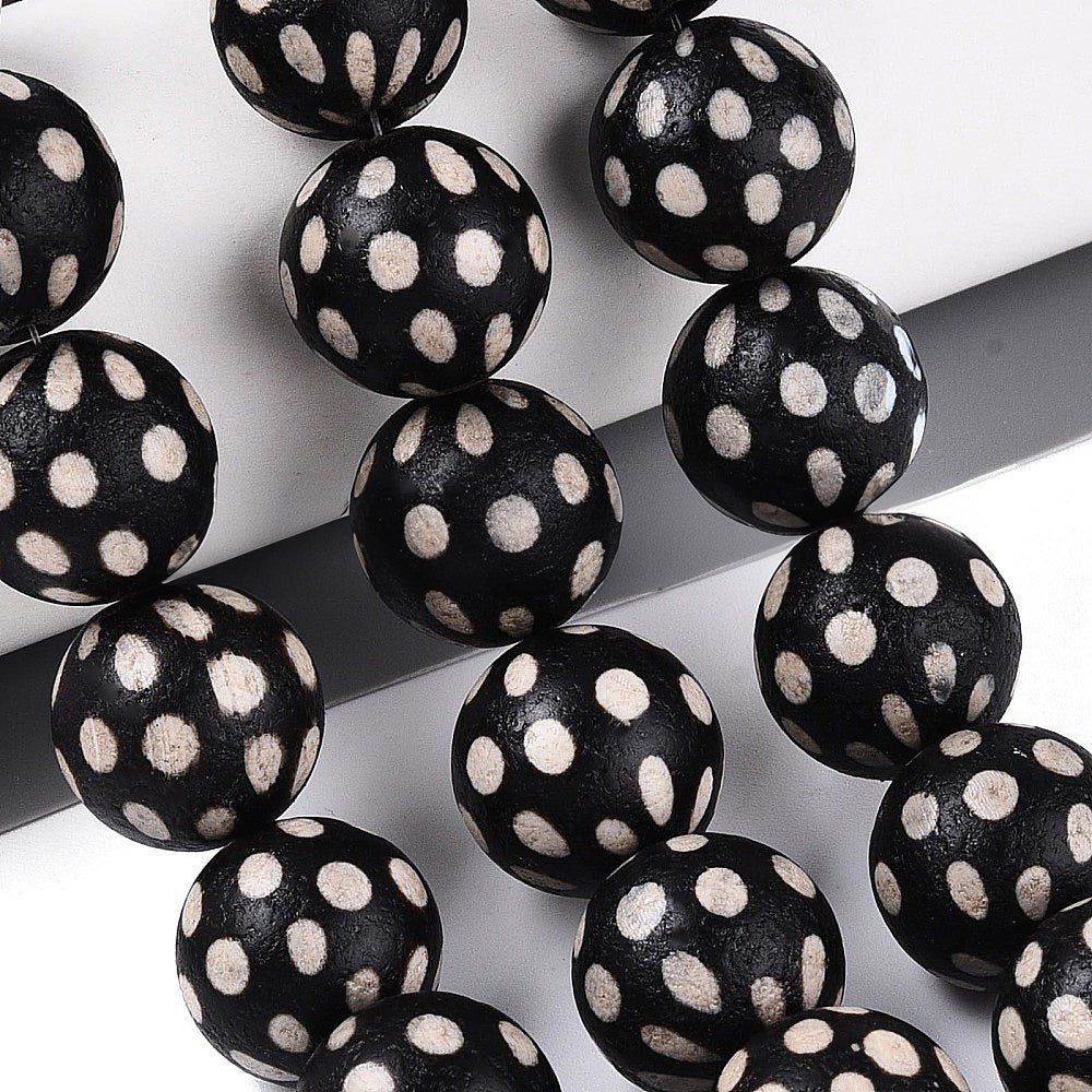 Perles Chapelets de style tibétain DZI agate noire motifs points - 8 mm