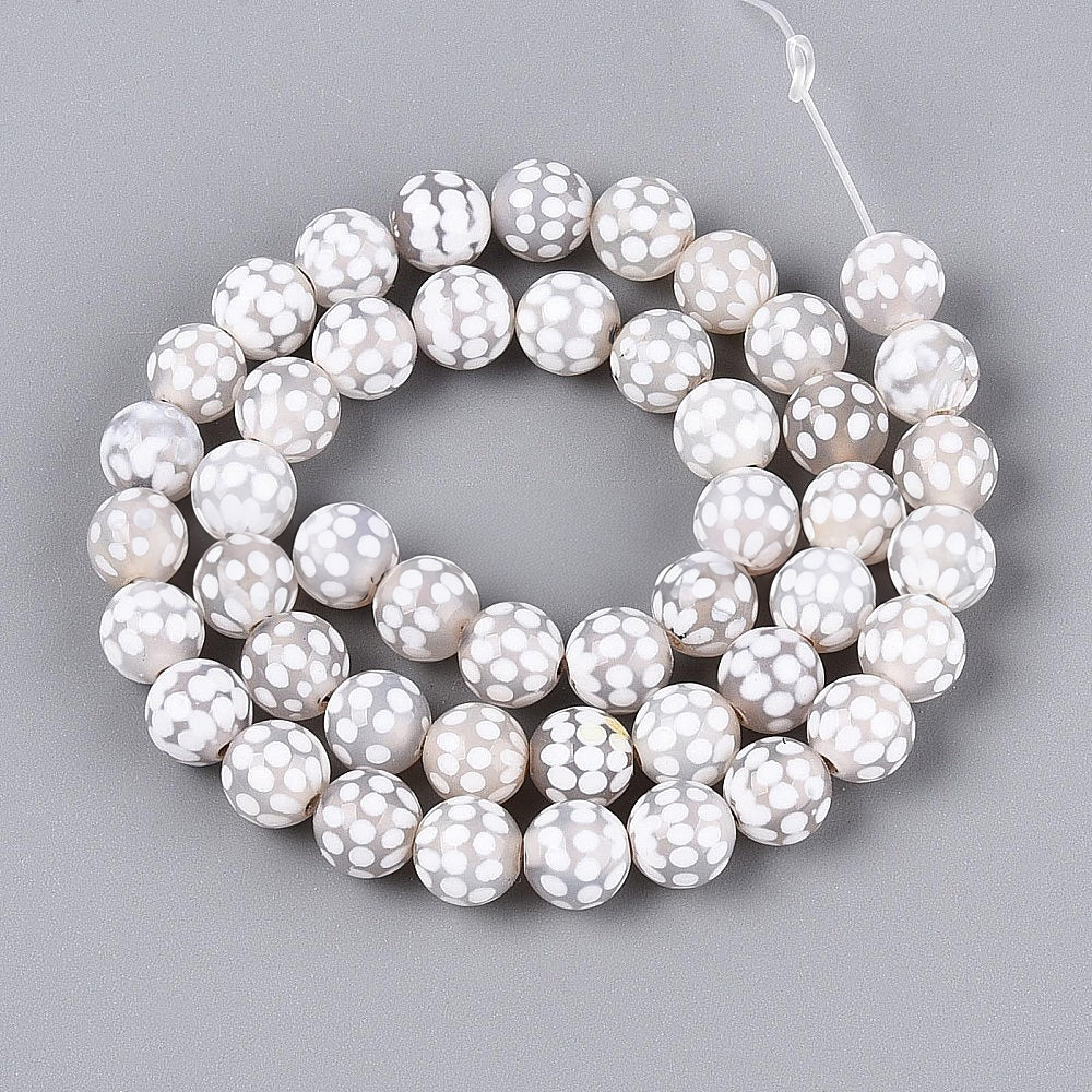 Perles Chapelets de style tibétain DZI agate blanche motifs points - 8 mm