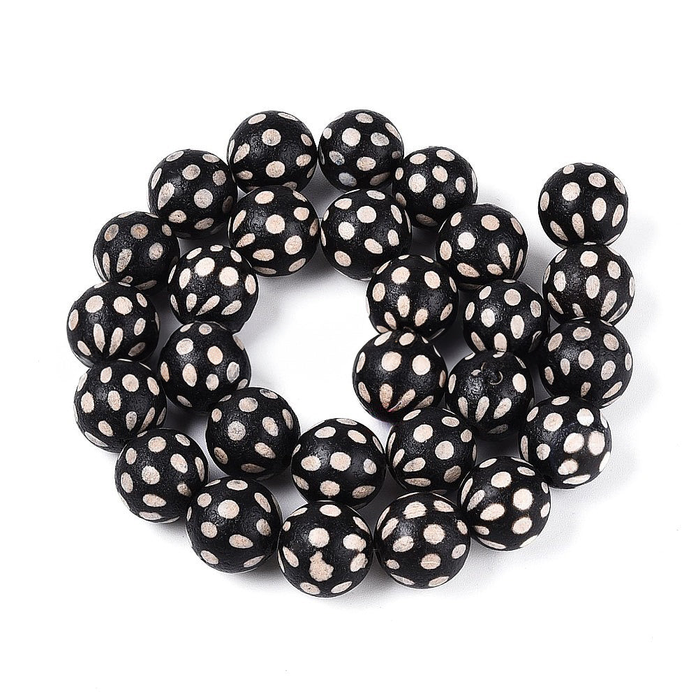 Perles Chapelets de style tibétain DZI agate noire motifs points - 8 mm