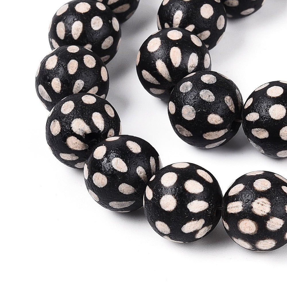 Perles Chapelets de style tibétain DZI agate noire motifs points - 8 mm