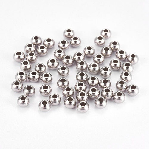 304 Stainless Steel Tarnish Resistant Round Beads, Stainless Steel Color, 4x3mm & 3x2mm, Hole: 1.2mm, about 500 pcs/lot