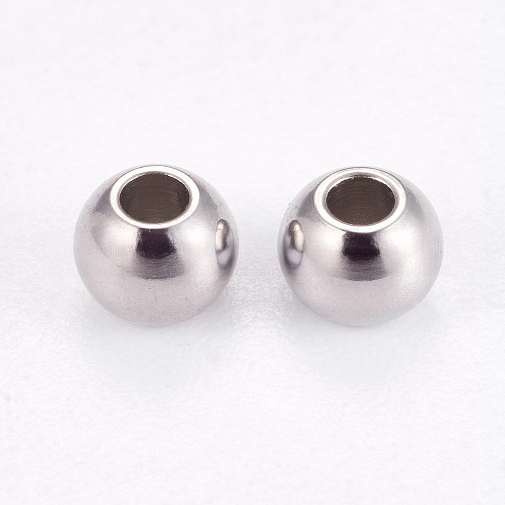 304 Stainless Steel Tarnish Resistant Round Beads, Stainless Steel Color, 4x3mm & 3x2mm, Hole: 1.2mm, about 500 pcs/lot