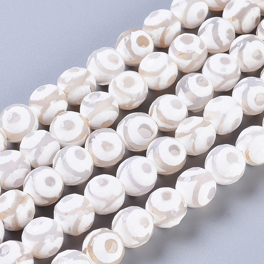 Tibetan Style White Agate DZI Beads 3 Eyes - 8 mm