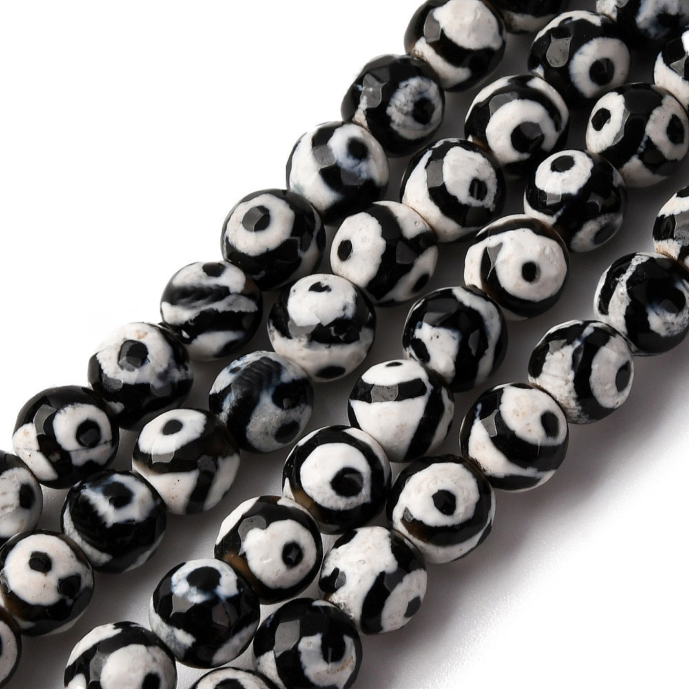 Tibetan-style DZI Black Agate 3-Eyed Beads - 8mm