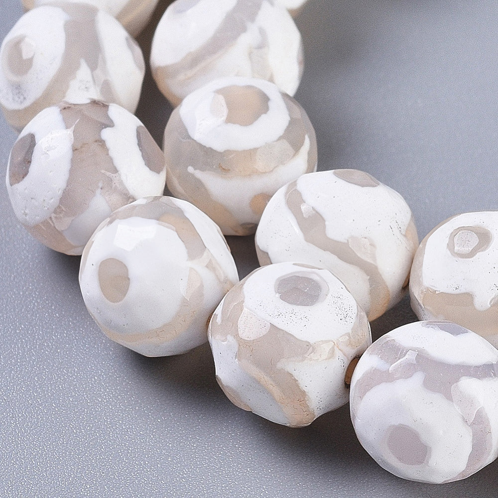 Tibetan Style White Agate DZI Beads 3 Eyes - 8 mm