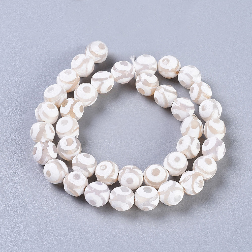 Tibetan Style White Agate DZI Beads 3 Eyes - 8 mm