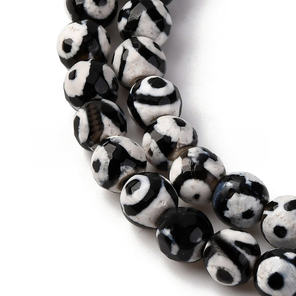 Tibetan-style DZI Black Agate 3-Eyed Beads - 8mm
