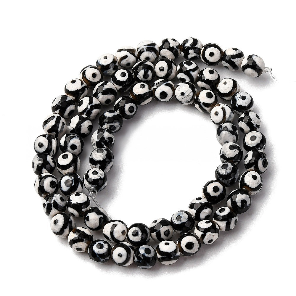 Tibetan-style DZI Black Agate 3-Eyed Beads - 8mm