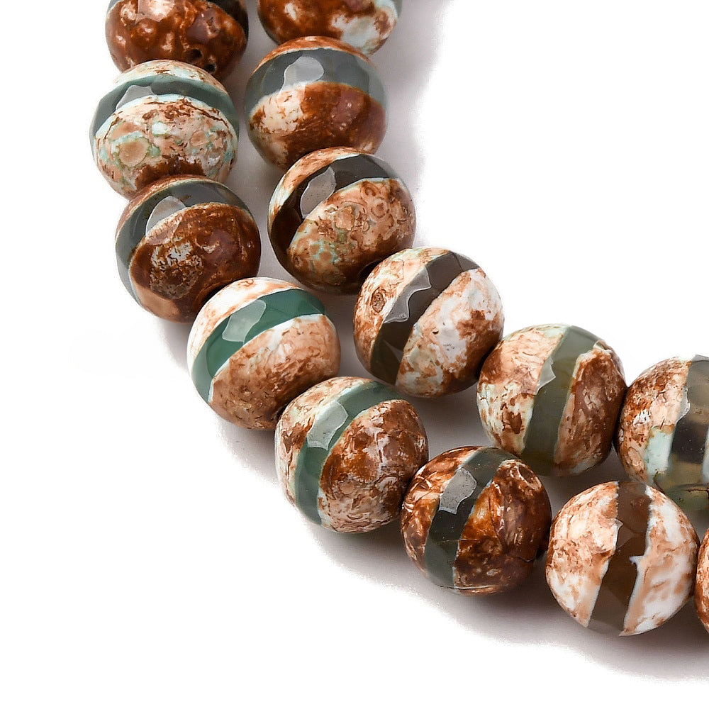 Perles Chapelets de style tibétain agate DZI à facettes avec motif rayures - 8 mm