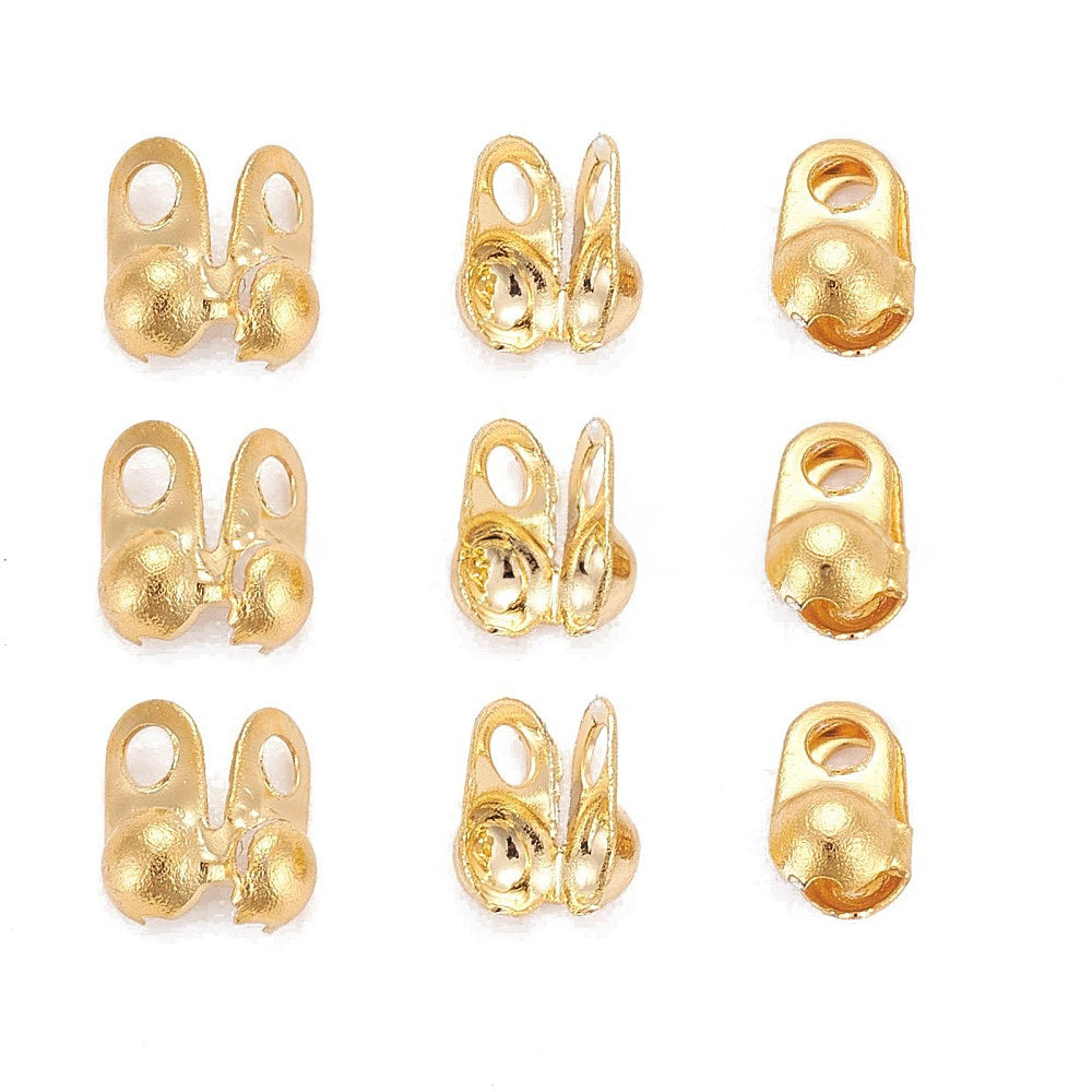 Embouts de perles en acier inoxydable 304, or, calotte embouts, couverture de noeud à clapet, couleur acier, 4x1.5mm, Trou: 1mm, diamètre intérieur: 1.5 mm
