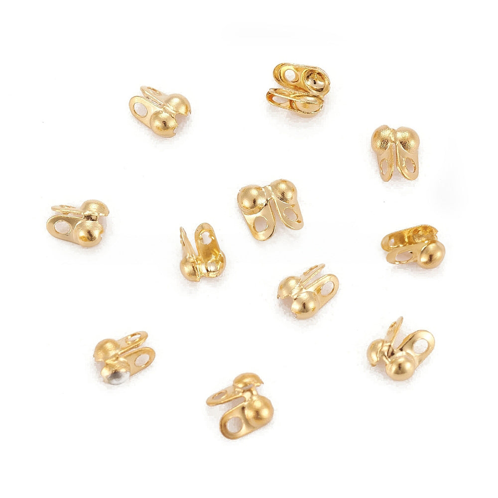304 Stainless Steel Bead Tips, Gold, Calotte End Caps, Clamshell Knot Covers, Stainless Steel Color, 4x1.5mm, Hole: 1mm, Inner Diameter: 1.5mm