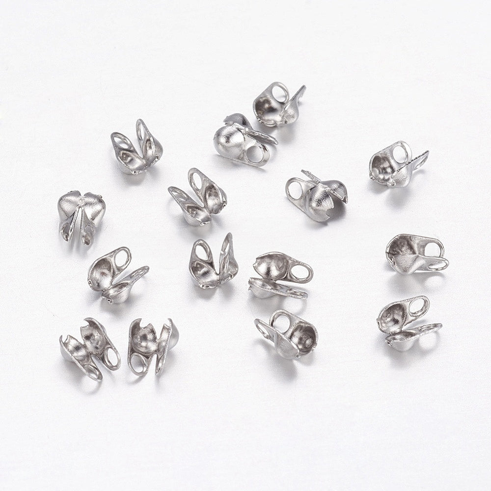 Embouts de perles en acier inoxydable 304, calotte embouts, couverture de noeud à clapet, couleur inoxydable, 4x1.5mm, Trou: 1mm, diamètre intérieur: 1.5 mm