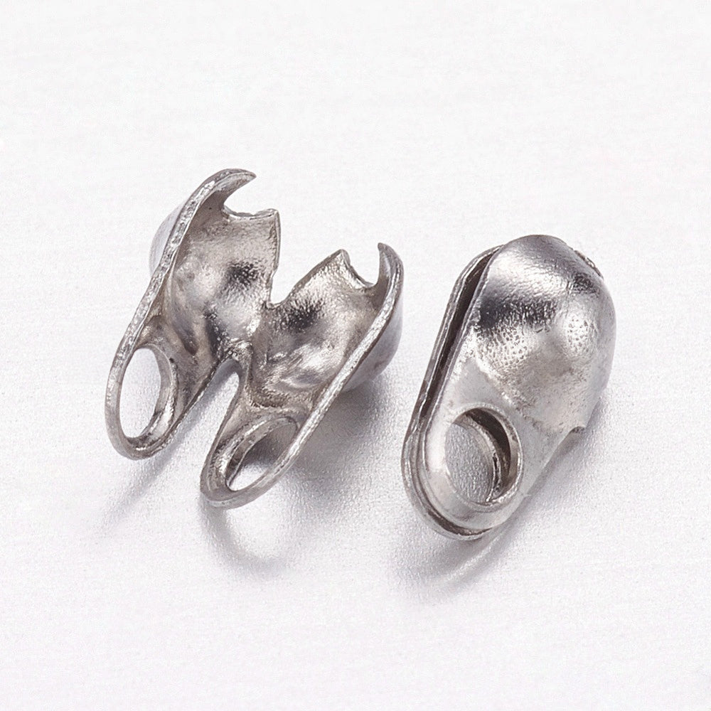Embouts de perles en acier inoxydable 304, calotte embouts, couverture de noeud à clapet, couleur inoxydable, 4x1.5mm, Trou: 1mm, diamètre intérieur: 1.5 mm