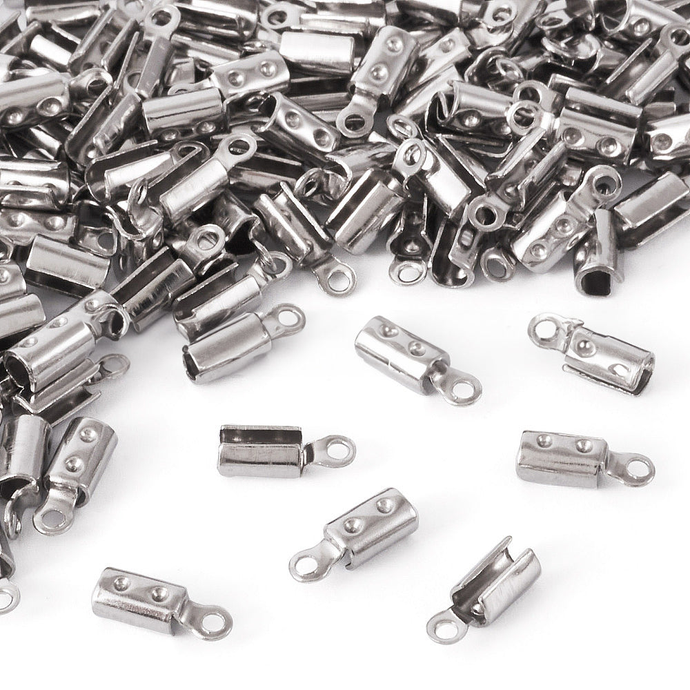 Embouts à sertir pliables en acier inoxydable 304, couleur acier, 8.5x3mm, Trou: 1.2mm, diamètre intérieur: 2.5 mm, 200 pièces