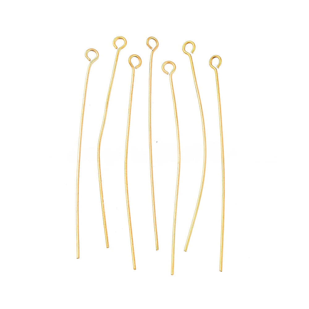 Épingles à œil en acier inoxydable 304, couleur or, 50mm, Trou: 1.9x2mm, pin: 0.6 mm 50 pièces par lot