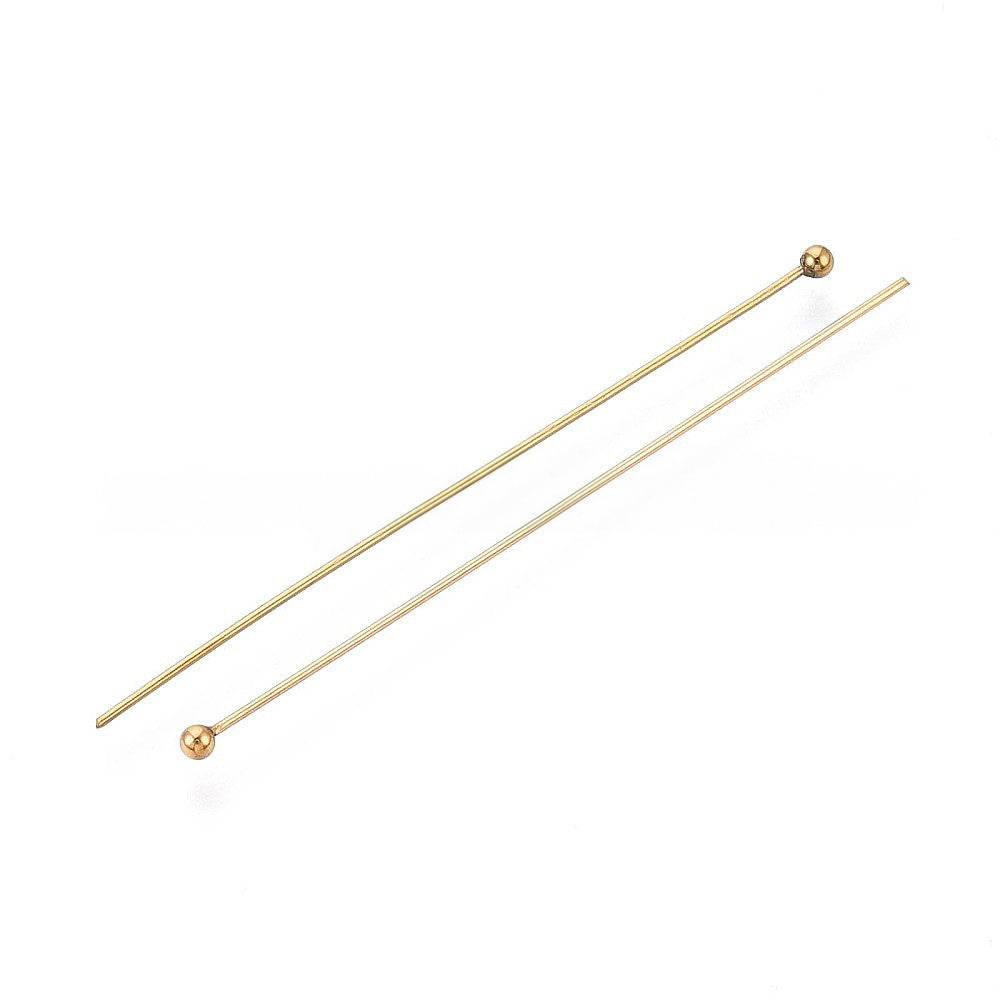304 Stainless Steel Headpins, Real 18k Gold Plated, 50mm, Head: 2mm, 50 Pieces Per Lot