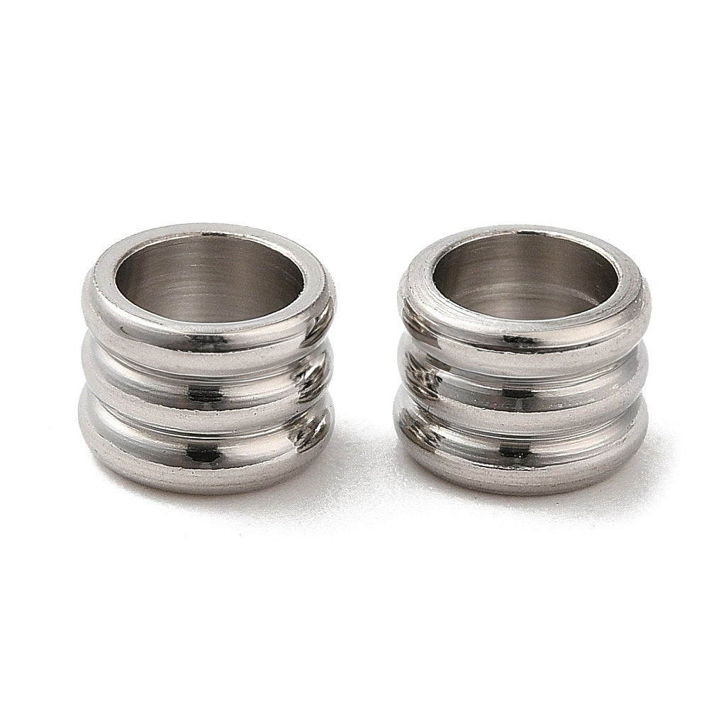 304 Stainless Steel Beads, Grooved Beads, Column Shape, Steel Color, 6x4.5mm, Hole: 4mm, 20 beads per lot