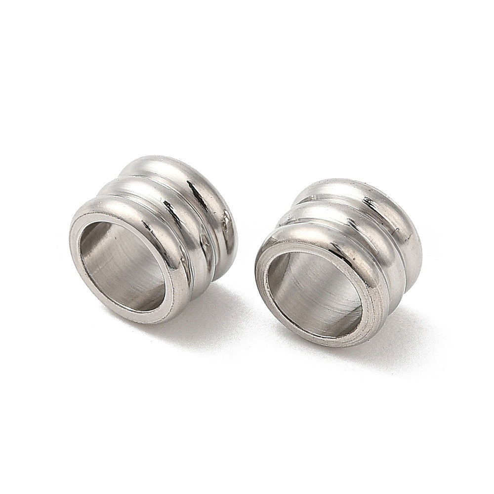 304 Stainless Steel Beads, Grooved Beads, Column Shape, Steel Color, 6x4.5mm, Hole: 4mm, 20 beads per lot