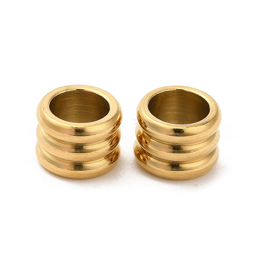 304 Stainless Steel Beads, Grooved Beads, Column Shape, Real 18K Gold Plated, 6x4.5mm, Hole: 4mm, 20 beads per lot