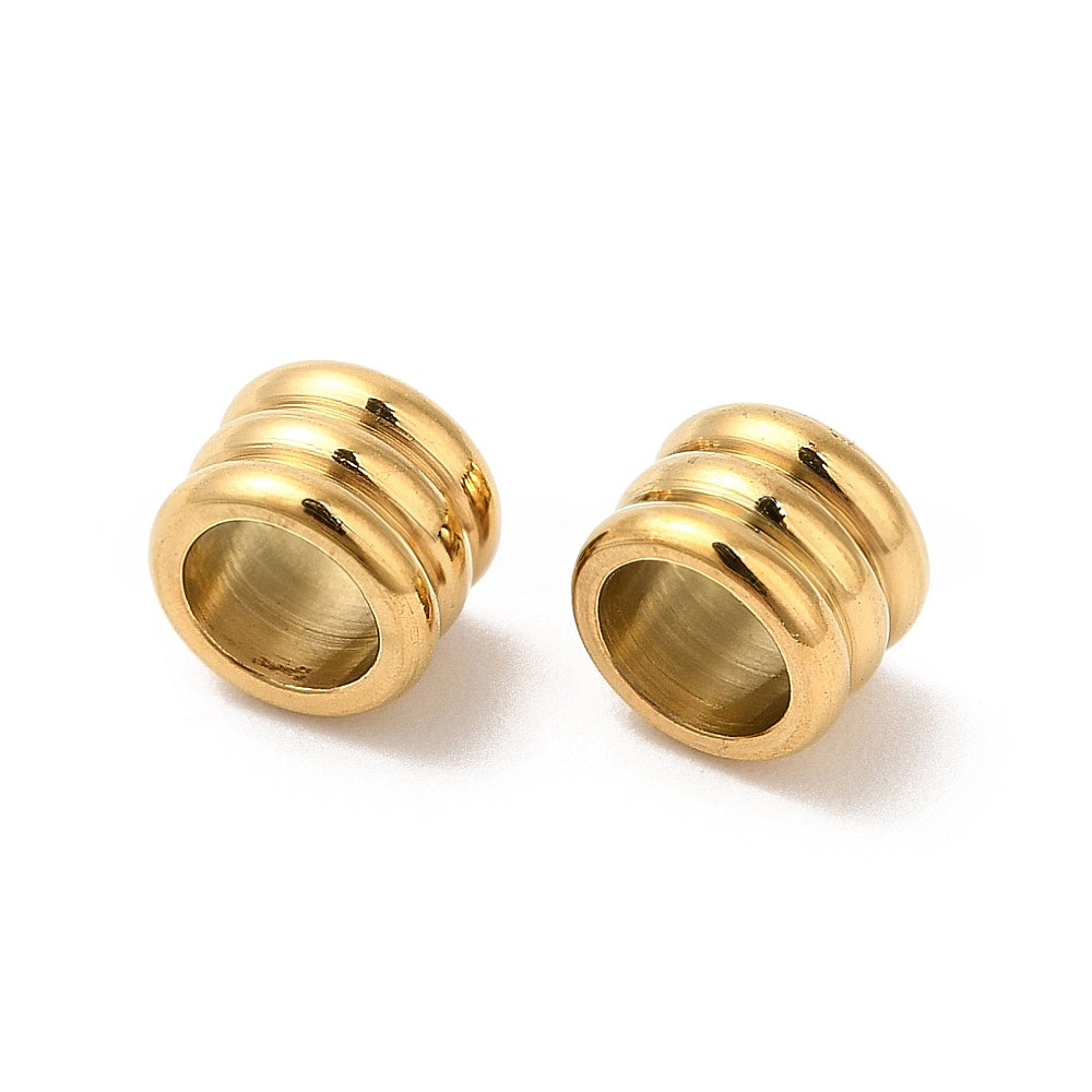 304 Stainless Steel Beads, Grooved Beads, Column Shape, Real 18K Gold Plated, 6x4.5mm, Hole: 4mm, 20 beads per lot