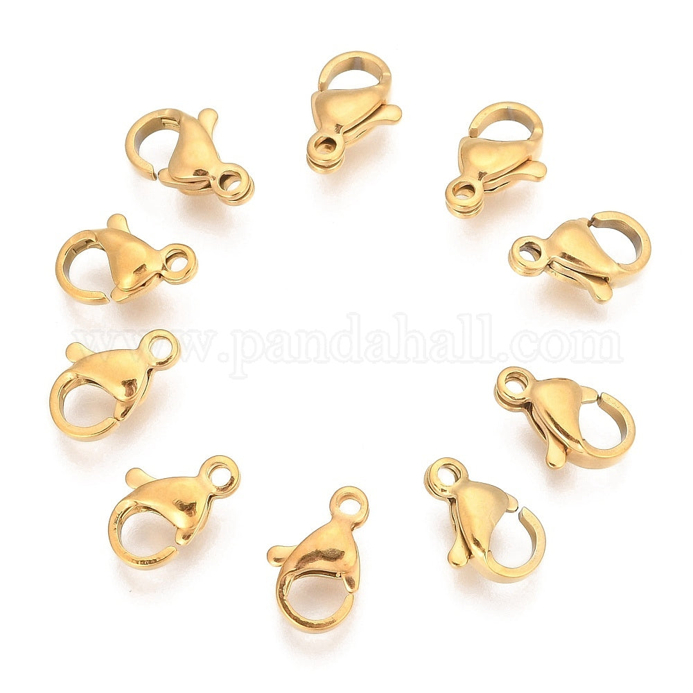 304 Stainless Steel Lobster Claw Clasps, Gold, 10x7x3mm, Hole: 1.2mm