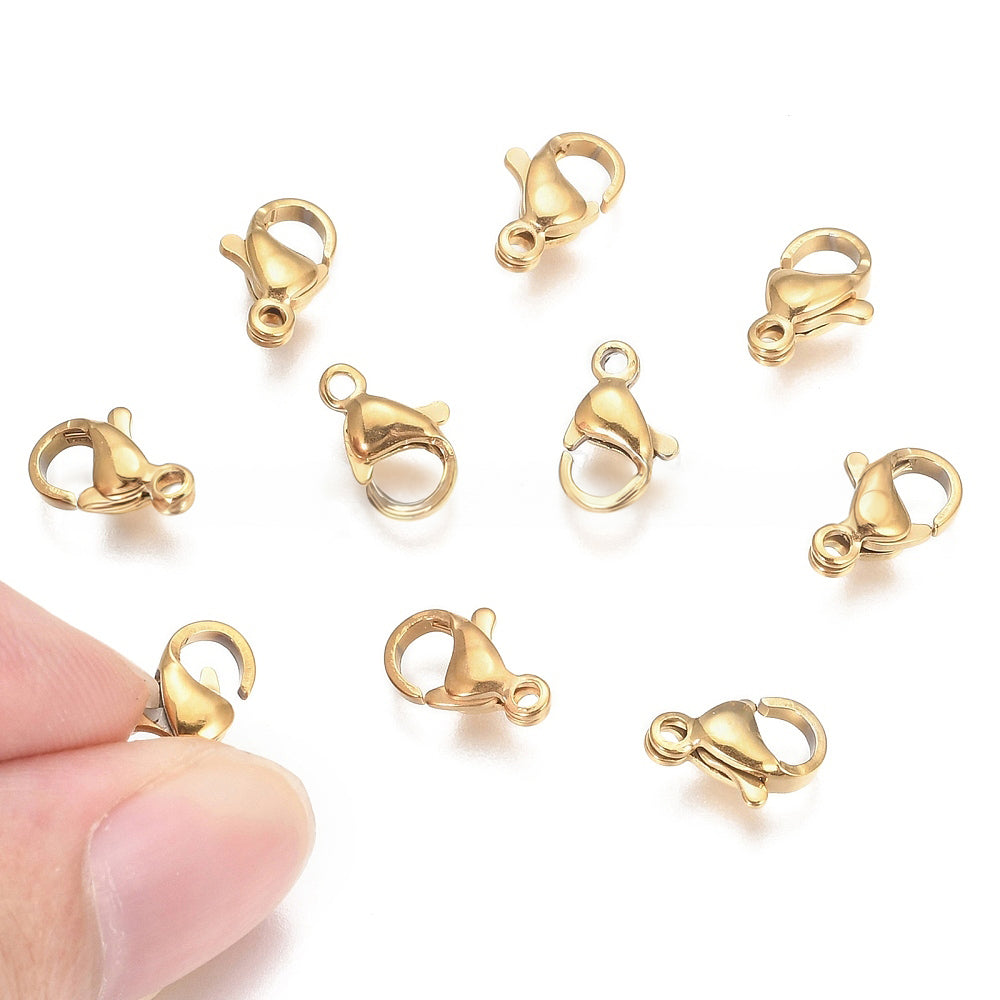 304 Stainless Steel Lobster Claw Clasps, Gold, 10x7x3mm, Hole: 1.2mm