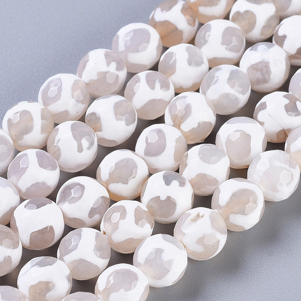 Tibetan Style Beads White Agate DZI Giraffe Skin Pattern - 8 mm