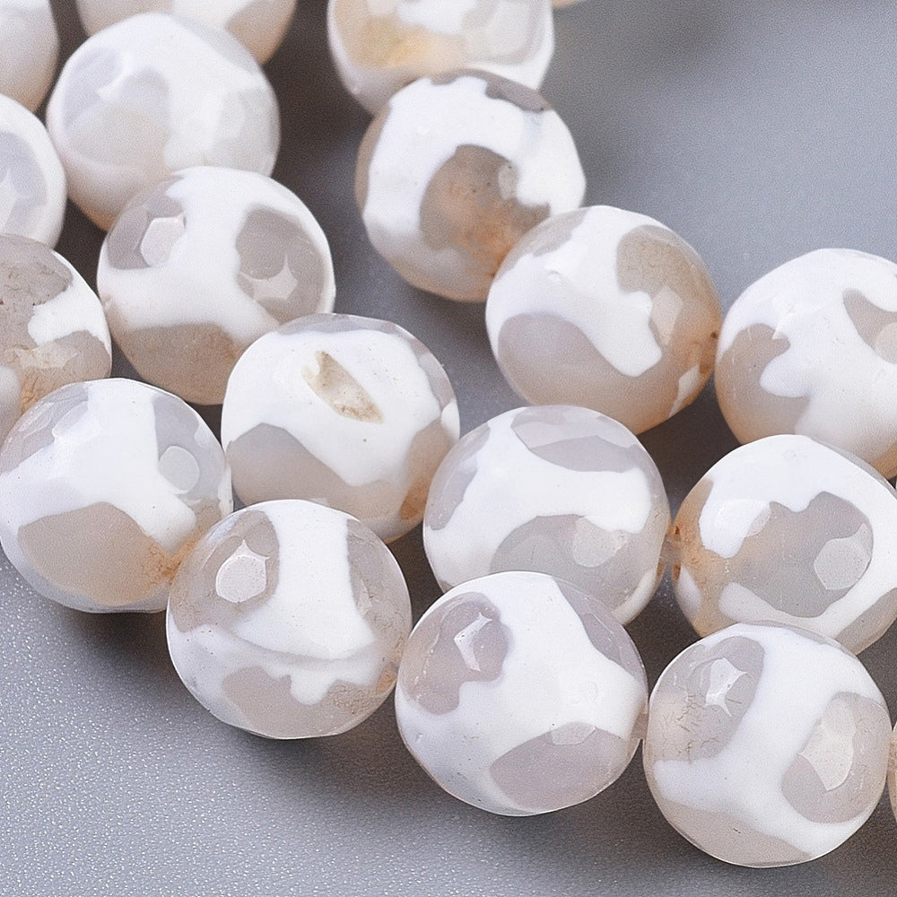 Tibetan Style Beads White Agate DZI Giraffe Skin Pattern - 8 mm