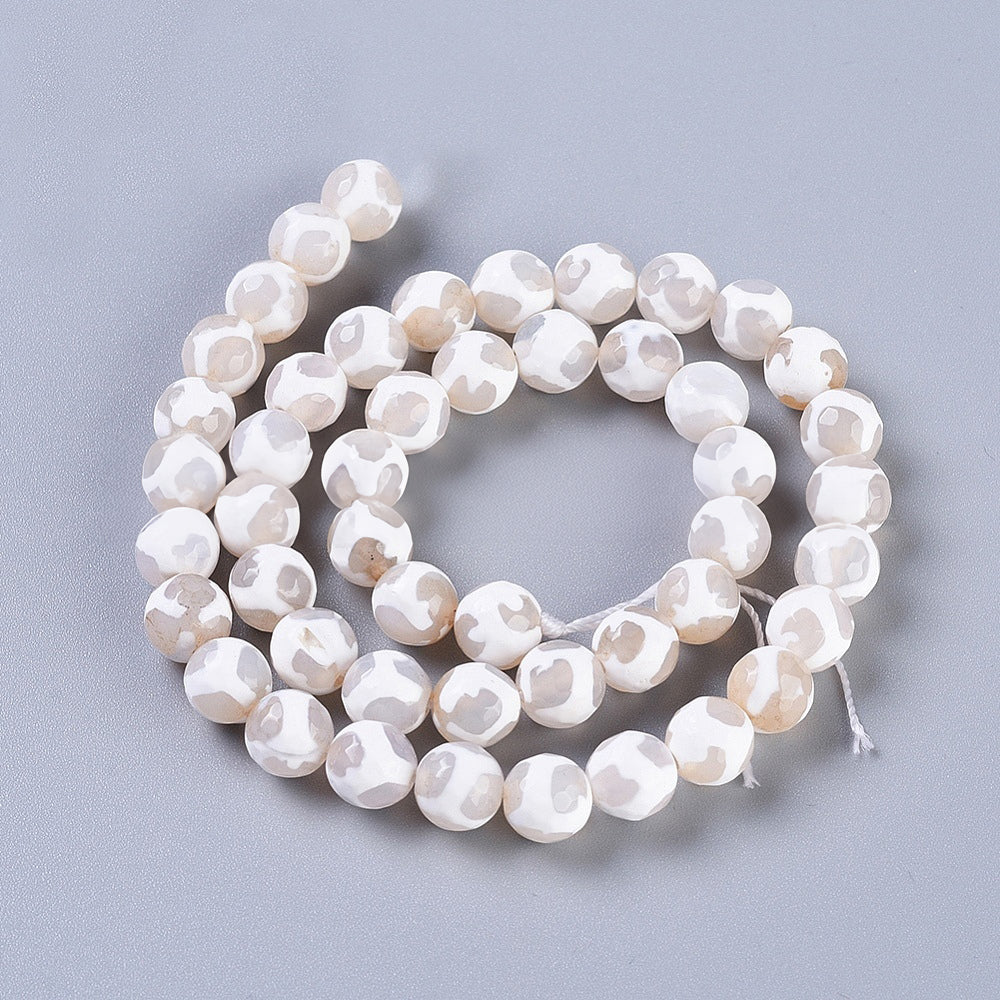 Tibetan Style Beads White Agate DZI Giraffe Skin Pattern - 8 mm