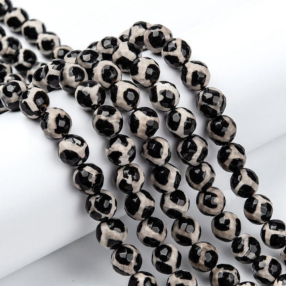DZI Black Agate Tibetan Beads, Giraffe Skin Pattern - 8 mm