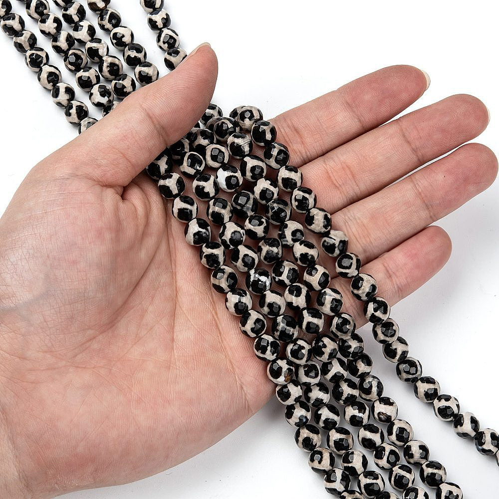 DZI Black Agate Tibetan Beads, Giraffe Skin Pattern - 8 mm