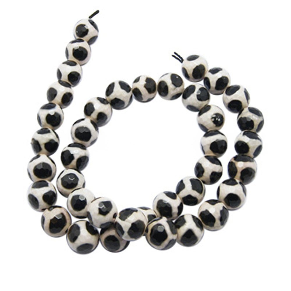 DZI Black Agate Tibetan Beads, Giraffe Skin Pattern - 8 mm