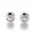 Perles rondes ondulées en acier inoxydable 304 résistantes au ternissement, couleur inoxydable, 6mm, Trou: 1,6mm, environ 10 pcs par lot