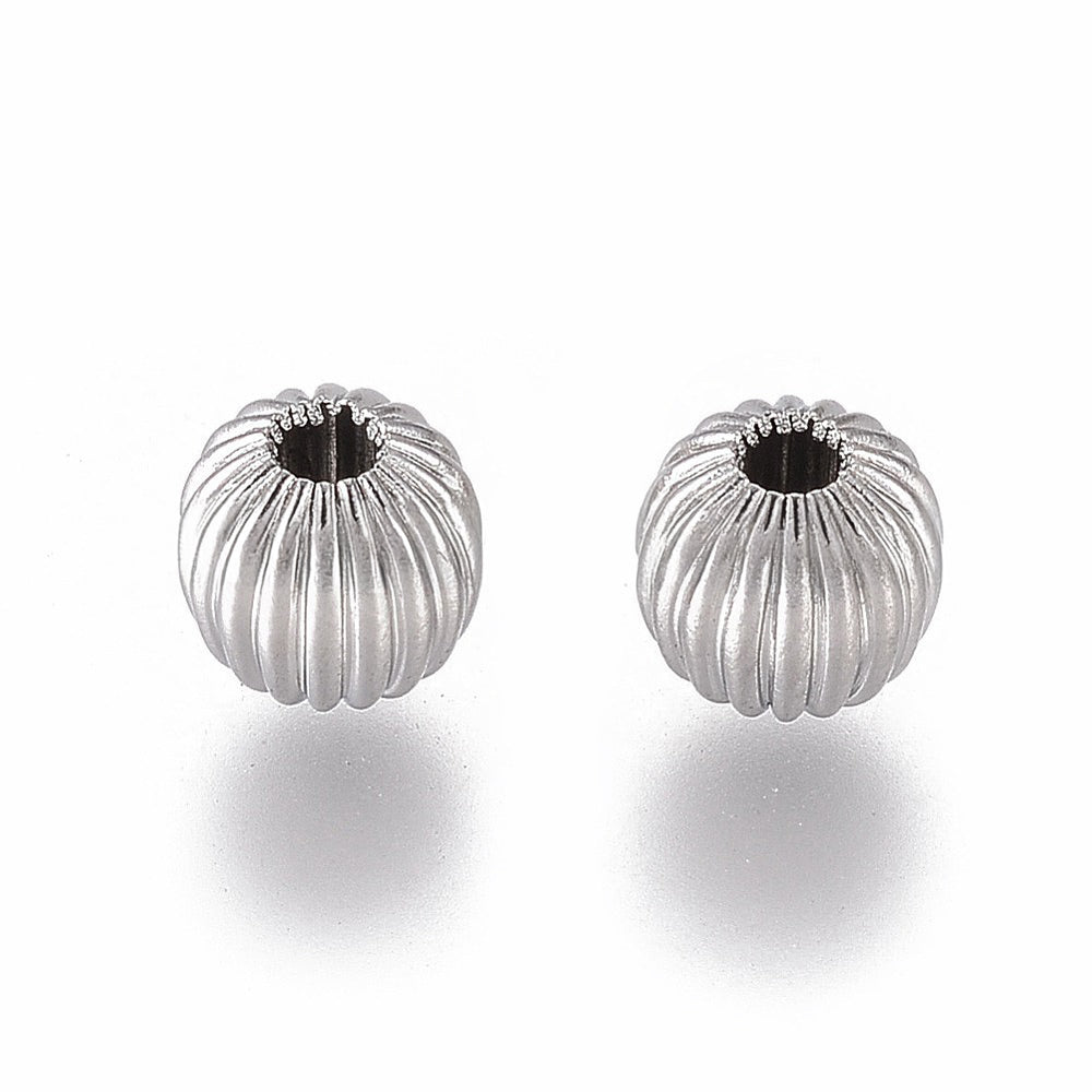 304 Stainless Steel Tarnish-Resistant Wavy Round Beads, Stainless Steel Color, 6mm, Hole: 1.6mm, about 10 pcs/lot
