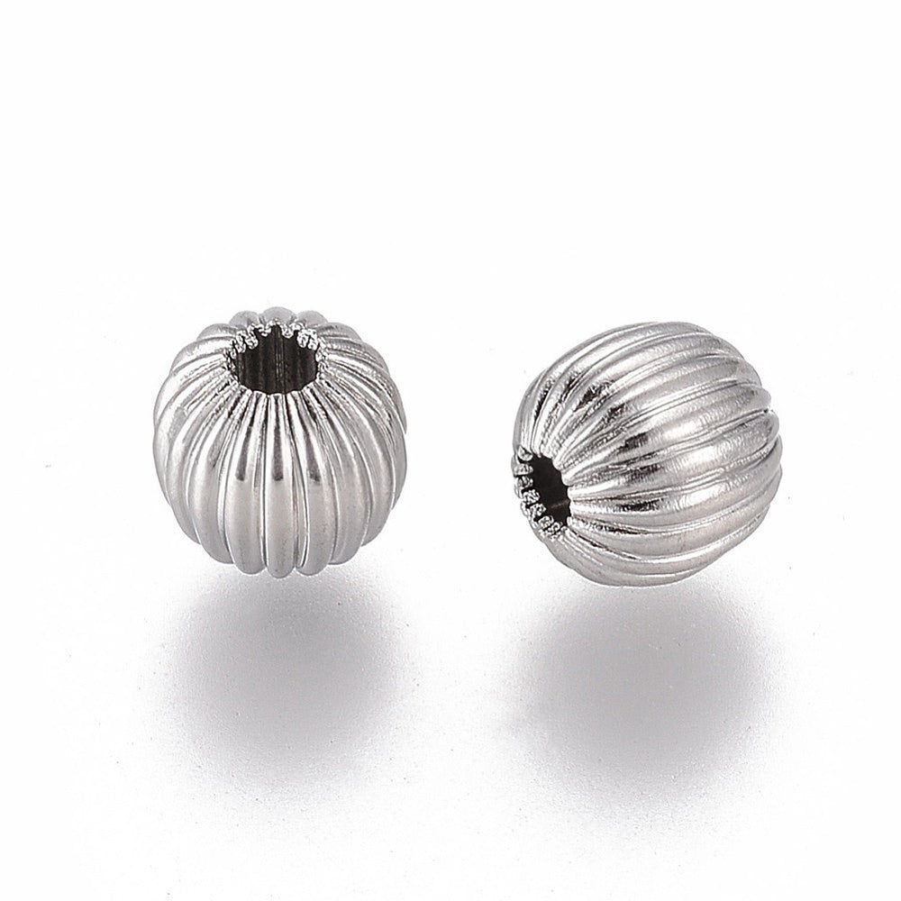 304 Stainless Steel Tarnish-Resistant Wavy Round Beads, Stainless Steel Color, 6mm, Hole: 1.6mm, about 10 pcs/lot